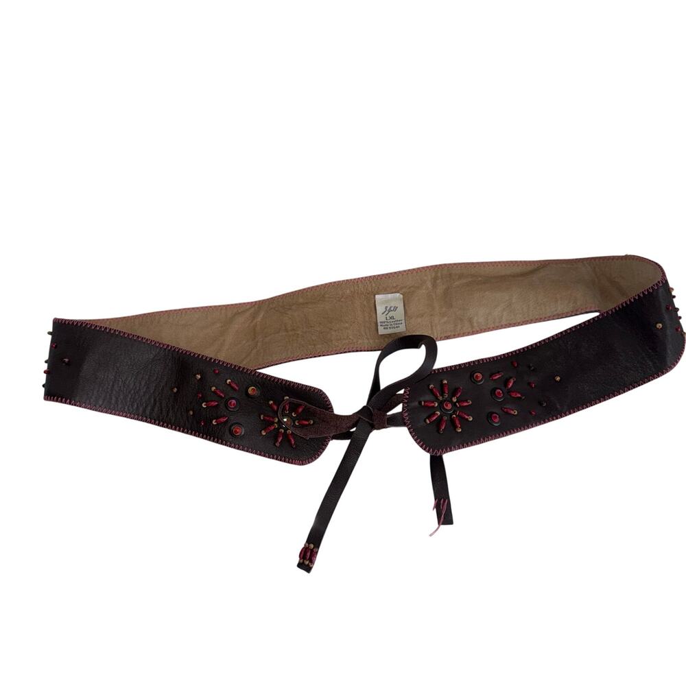 J. JILL leather oversized beaded cowgirl western embroidered statement belt XL